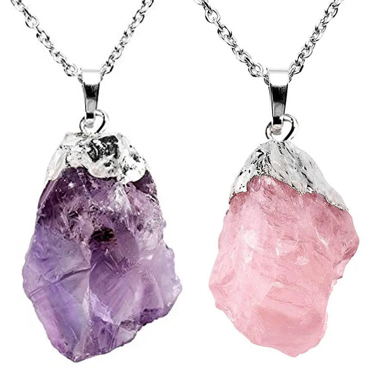 

Natural Wholesale Irregular Amethyst Gemstone Edge Accessories Rose Quartz Amethyst Necklace Charms Stone Pendant