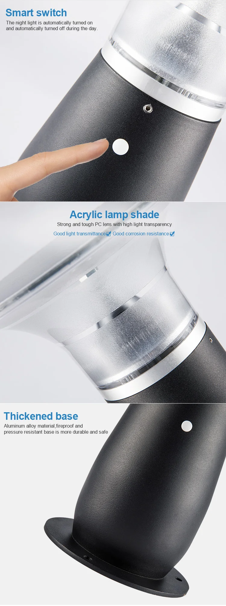28CM Modern Style IP65 Waterproof Die-Cast Aluminum 3W Led Solar Mushroom Garden Bollard Light