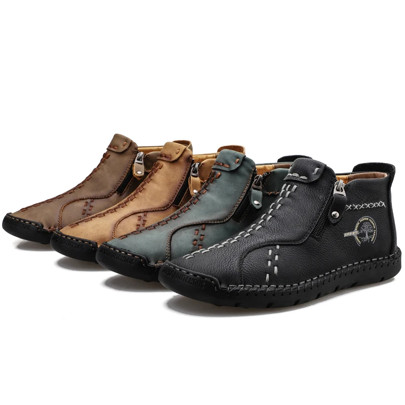 

2021 Men's Casual Shoes Leather Zipper Toe Protection Four Seasons Outdoor Anti-Slippery Casual Leather Shoes