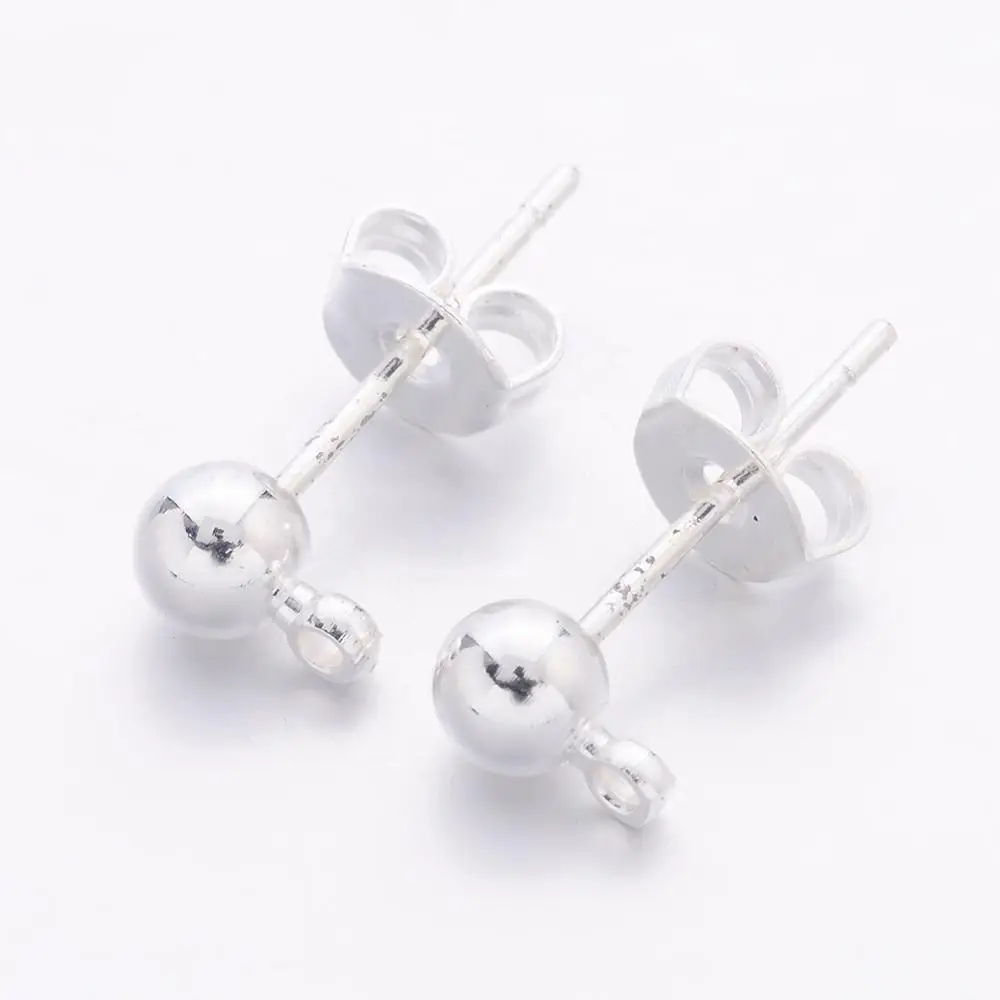 

Pandahall Silver Plated Stud Earring Ball Posts and Backs, Silver color