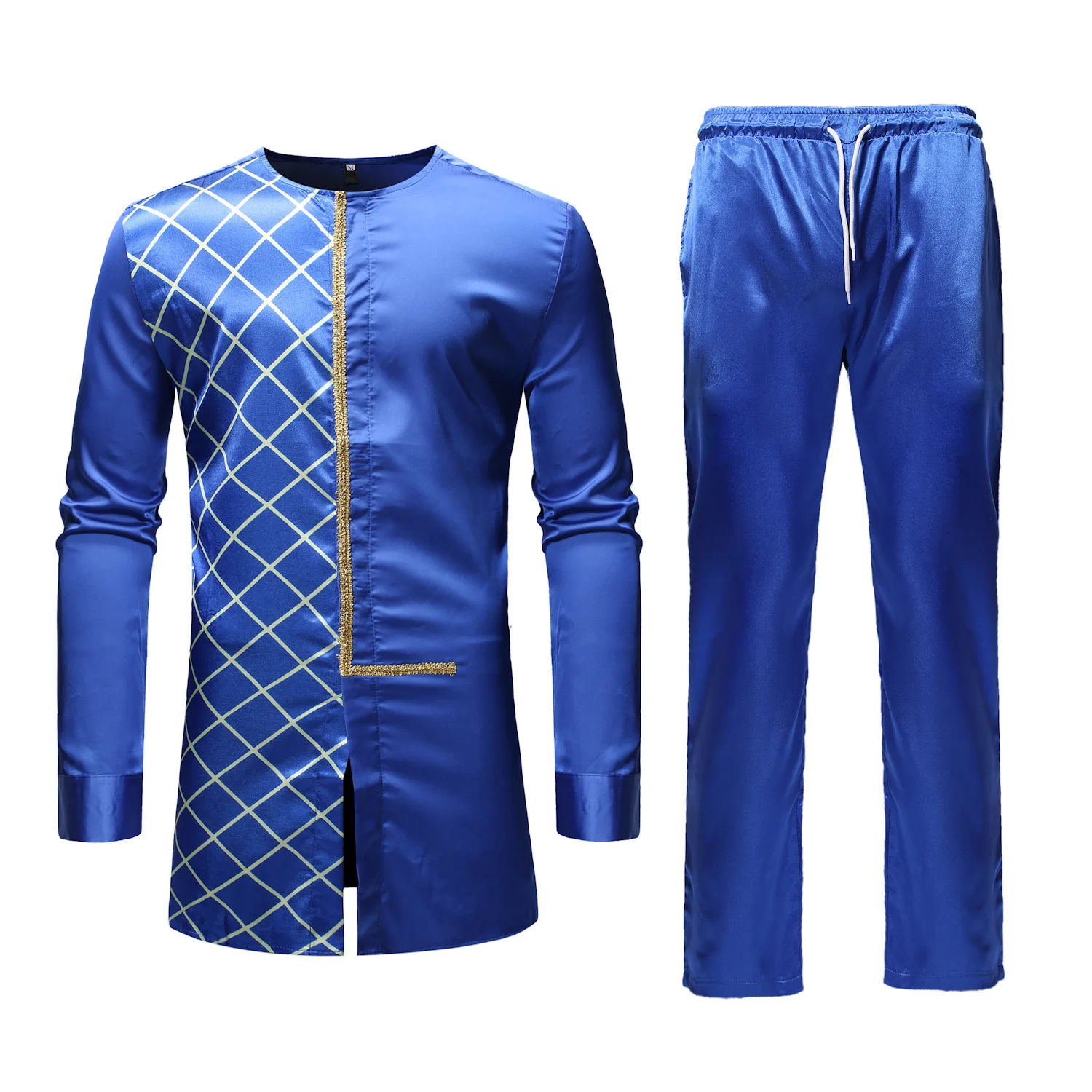 

2 pieces Polo style African men set with Long sleeve Summer men suit of Arab Muslim men suit clothing, White & black