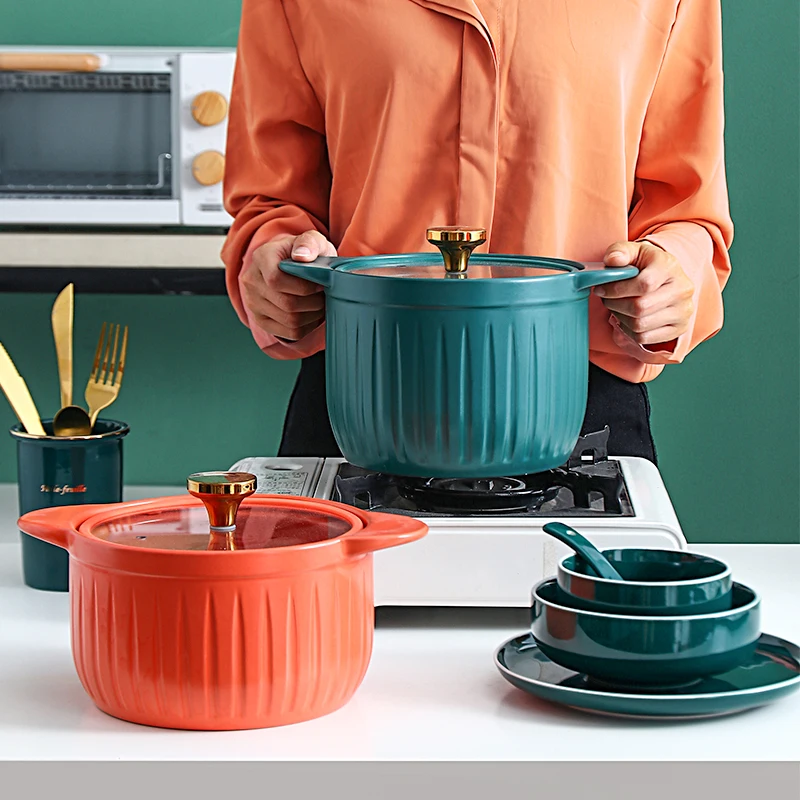 

Brand New Nonstick Cookware Sets Non Stick Set Korea Kitchen Wares Kichenware Ware Ceramic Cooking Pot With Steamer, Green/orange/black