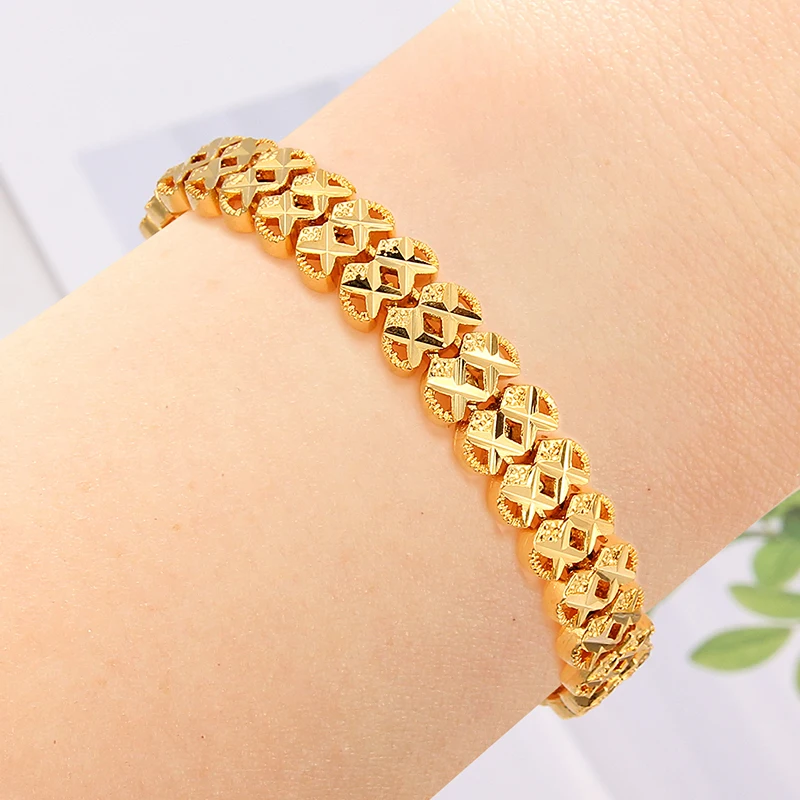 Luxury 24k Gold Dubai Popular Mini Heart Gold Beads Bracelet Jewelry
