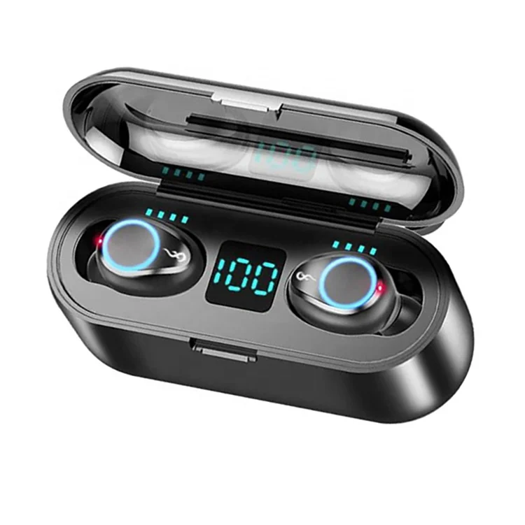 

2021 New F9 Tws Wireless Headphone Portable Bt 5.0 Earphone With 2000mah Power Bank Wireless Earbuds For Iphone Android, Black white