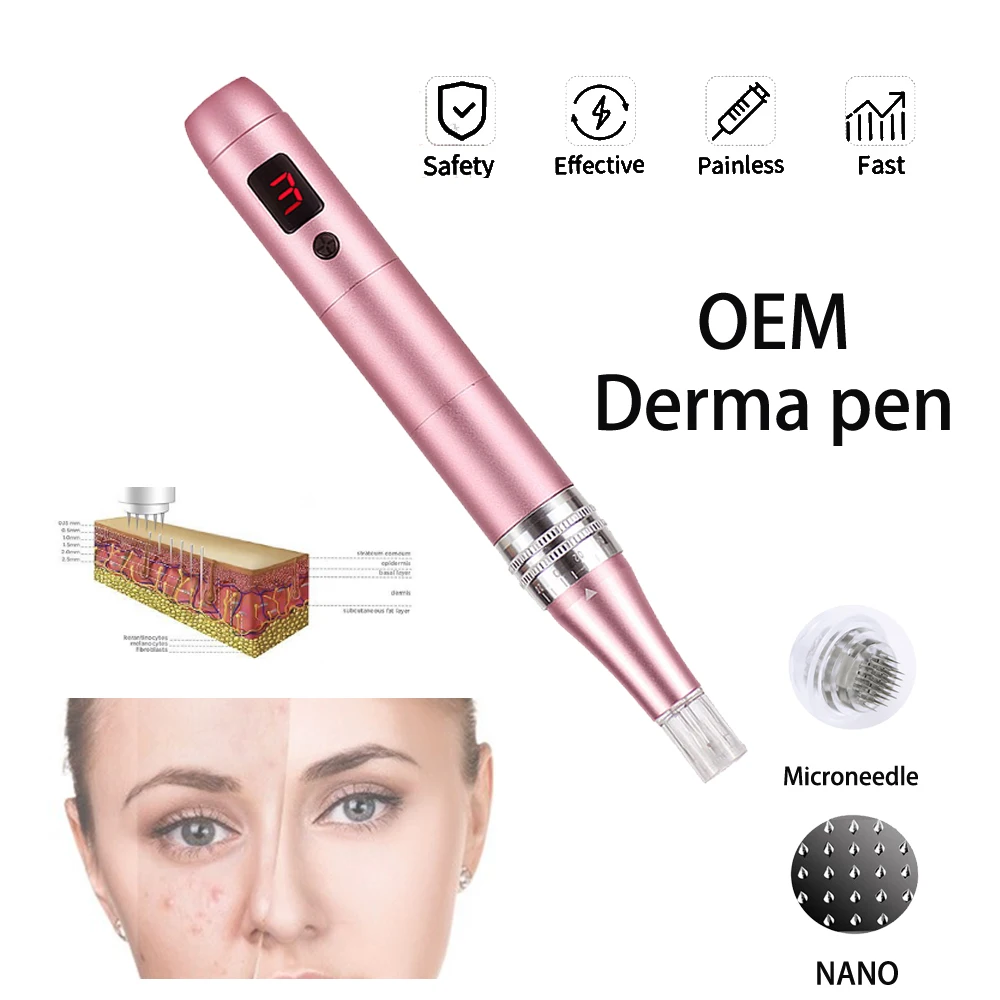 

High Quality Profesional Acne Rechargeable Electric Nano 3D Micro Needling Dermapen 05 M8 Micro Needle Derma Pen, White/pink