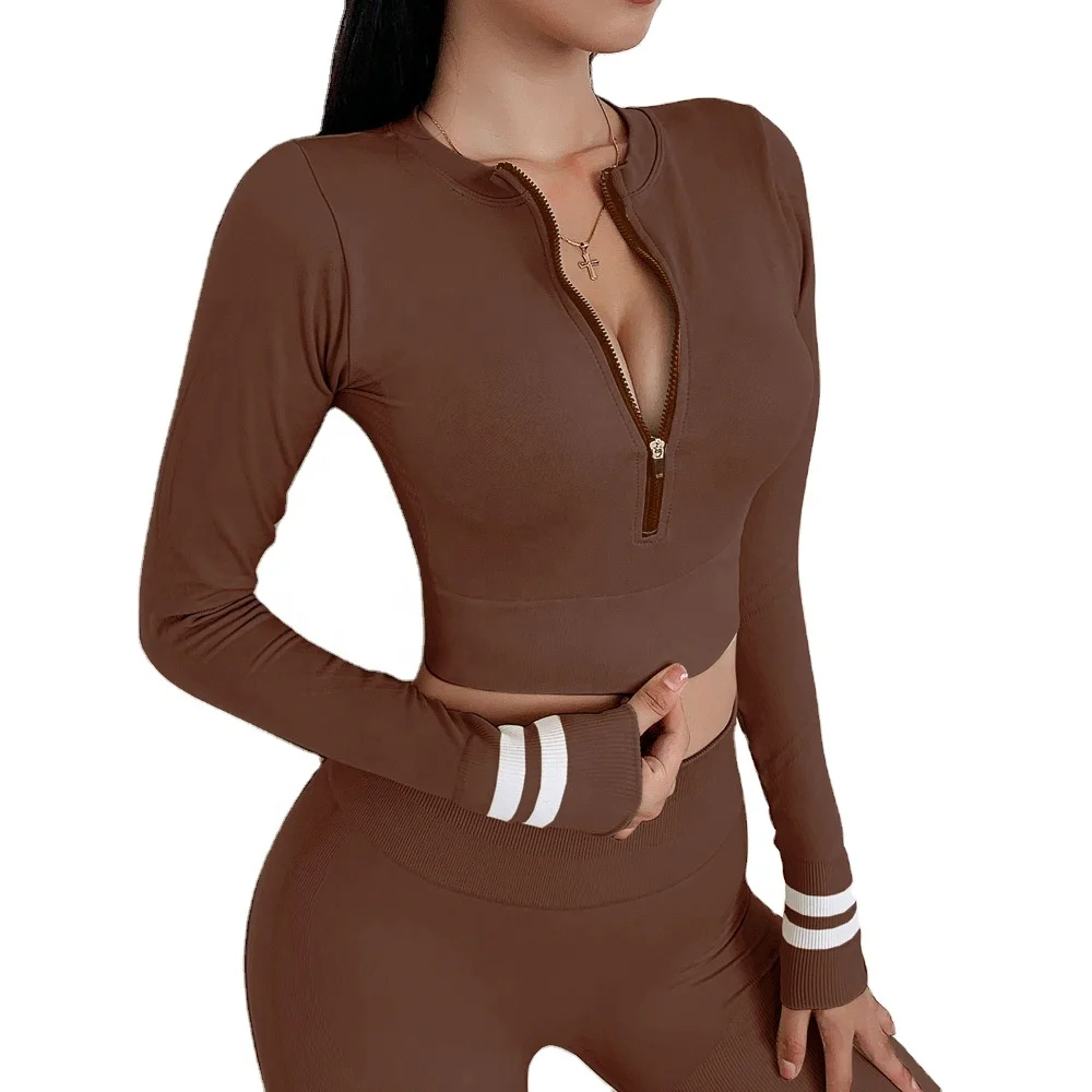 

LW-TZ2900 2021 long sleeve women fitness sports suits ribbed seamless yoga set