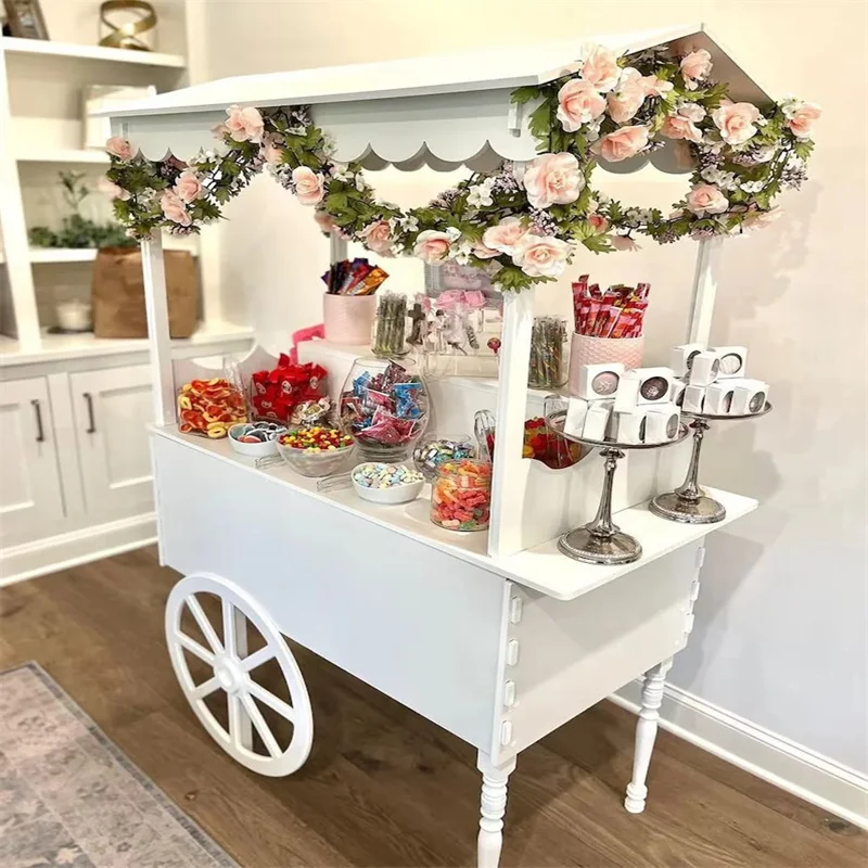 2024 Hot Sale Cylinder Mobile Flower Cart Candy Cart Display Chocolate Display Stand Racks With Wheel