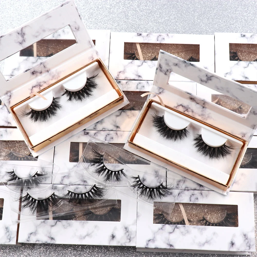 

Customized 100% handmade 25mm mink eyelash white marble eyelash packaging lashbox distributors vendor