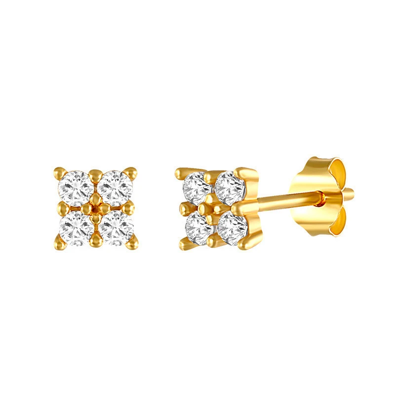 

Hot Selling S925 Sterling Silver Stud Earrings Small Fresh Set Four Diamonds Sweet and Small Earrings