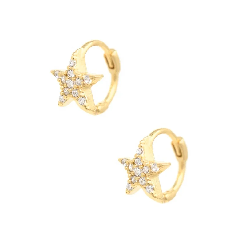 

Factory Wholesales Mini Dainty 925 Silver silver Hoop Huggie Earrings CZ Star Hoop Earrings For Women, Gold and silver