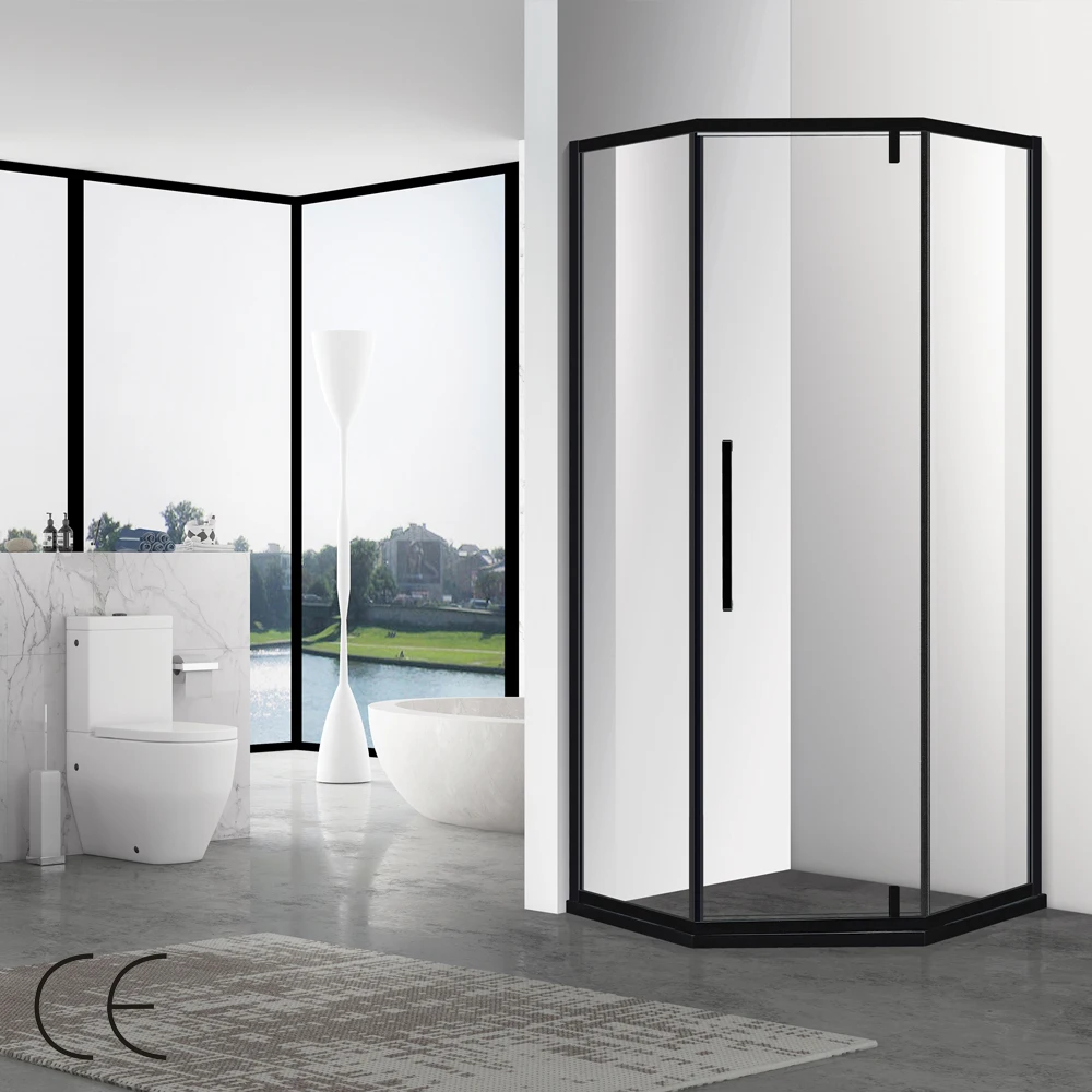 Contemporary Project Hot Sale Matt Black Stainless Steel Frame Tempered Glass Simple Bath Shower Room Enclosure