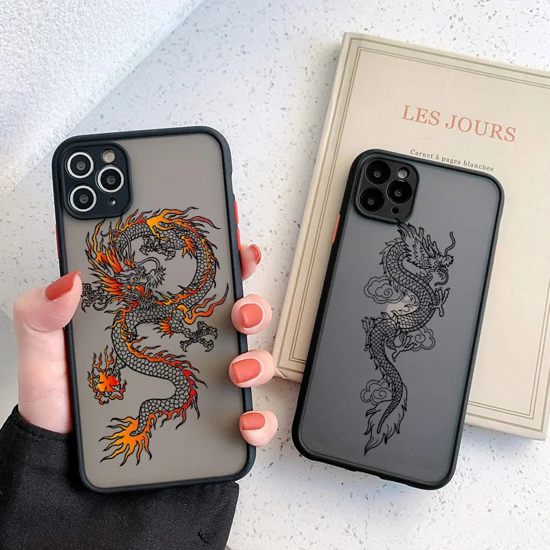 

Black Dragon Phone Case For iPhone 11 7 8 Plus X XR XS 12pro MAX 6 S Plus SE 2020 Fashion Animal Hard PC Back Cover Funda Shell