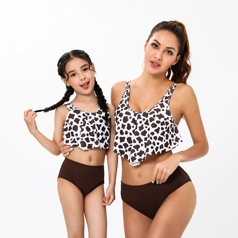 

2022 New Swimsuits High Cut Mother Daughter Matching Tankinis Pretty Leopard 2 Pieces Swimsuit, As picture or custom