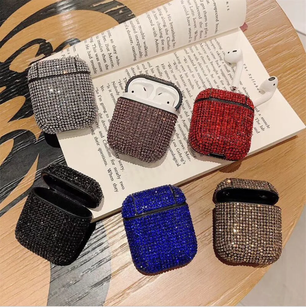 New Design Sparkle Diamond Bling Glitter Luxury PU Leather Case Cute Girls Kids Protective Case for Airpods 1 & 2