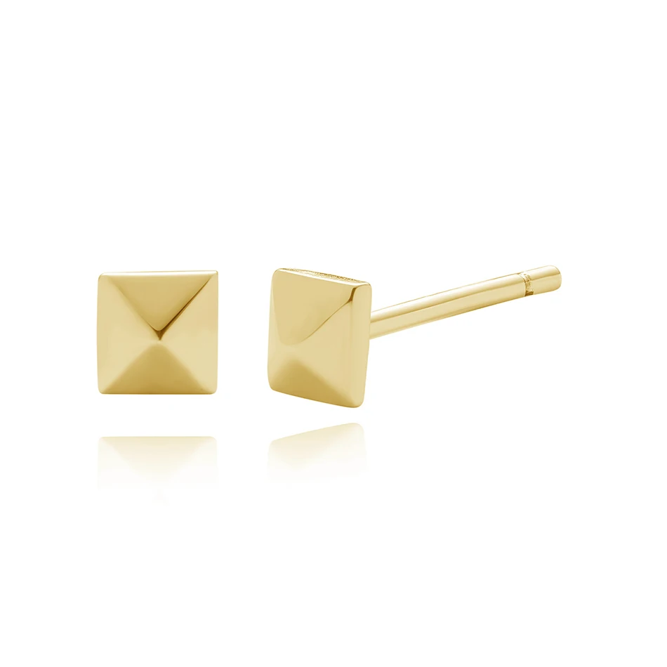 

925 Sterling Silver Cone Stud Earrings 14K&18K Gold Plated Square Shape Pyramid Small Stud Earrings