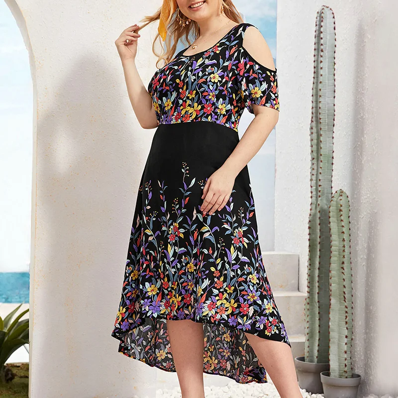 

Bohemian Summer Dress Floral Print Off Shoulder Beach Dress Fashion Maxi Dress Long Sleeve