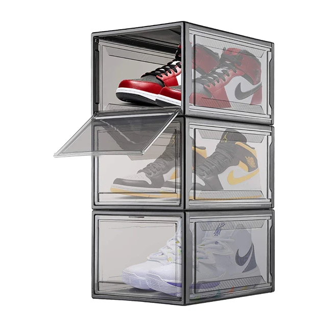 

China Manufacture Shoes Containers Shoe Storage Plastic Box Drop Front Shoe Box Stackable, Black\white (optional)