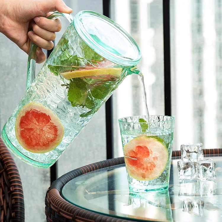 

high quality fashion normal size 1.5l plastic glass pitcher with 4 cups, Clear,red or customized