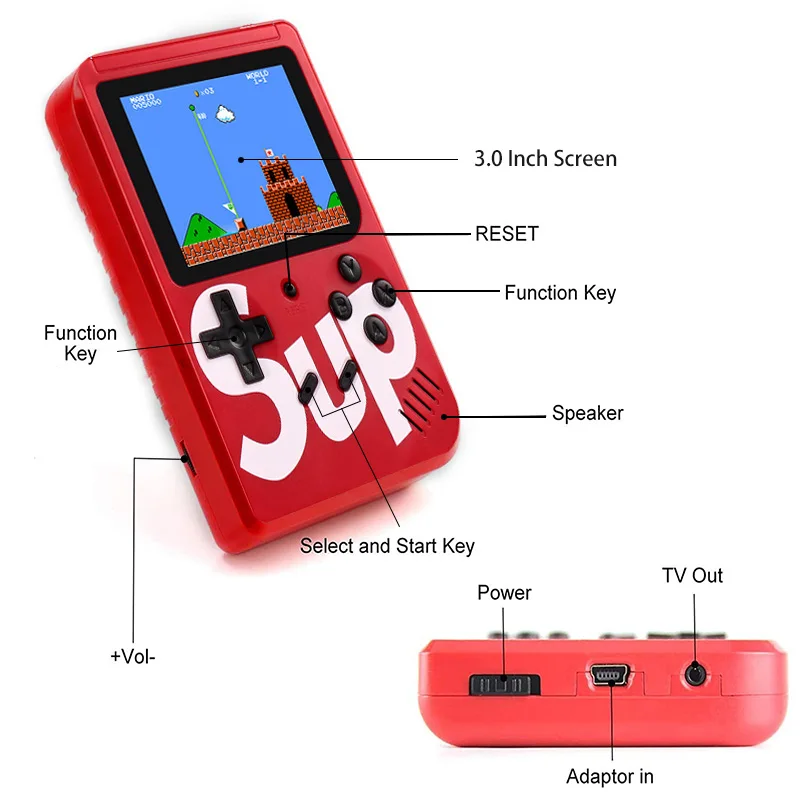 

Sup Portable Video Handheld Game Single player Game Console 400 in 1 Retro Classic SUP Game Box can supprt 2 players, Have red/blue/yellow/black/white