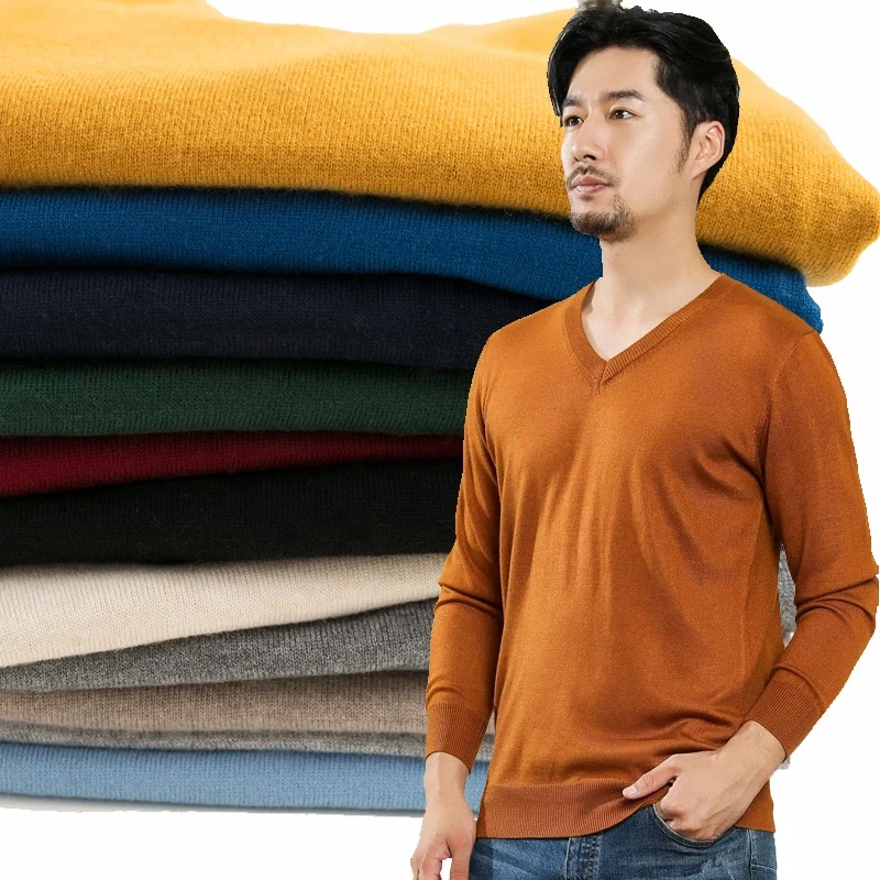 

Plus Size Mature Knitted Tops 2021 New Autumn Winter Sweaters V-Neck Fashion Casual Knitwear Solid Color Men's Pullover Sweater