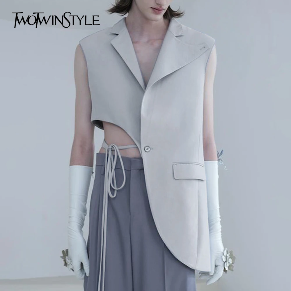 TWOTWINSTYLE Women Coat Boutique Casual Loose Irregular Design Sense Small Group Tank Top Women's Vest