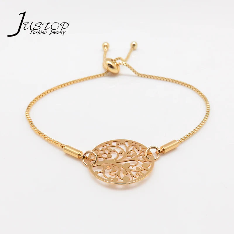 

Box Chain Adjustable Real 18K Gold Plated Tree Charm Bracelets Bracelet For Women&Men Friendship Bracelets, As picture