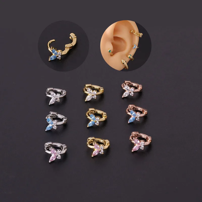 

Piercing Jewelry Fashion Blue Pink White Stone Butterfly Shape Huggie Hoops Ear Helix Cartilage Hoop Piercing Earring
