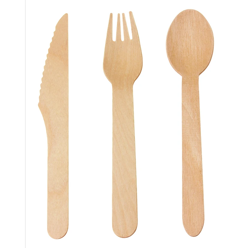 

Multifunction 100% biodegradable wooden cutlery salad hand server forks disposable spoon wooden knife, Natural