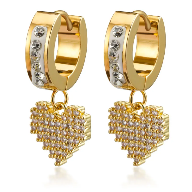 

New arrival 18K gold crystal heart drop earrings accessories for woman 2020
