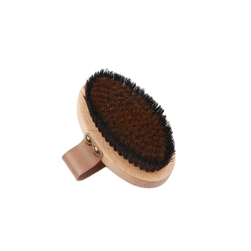 

High quality custom logo round natural fine bronze bristles beauty wooden massage scrub bath dry body brush