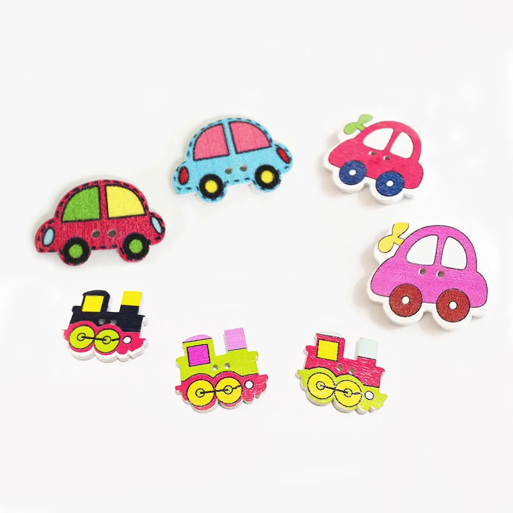 

hot sale cute cartoon car train shaped two holes wood craft buttons for children