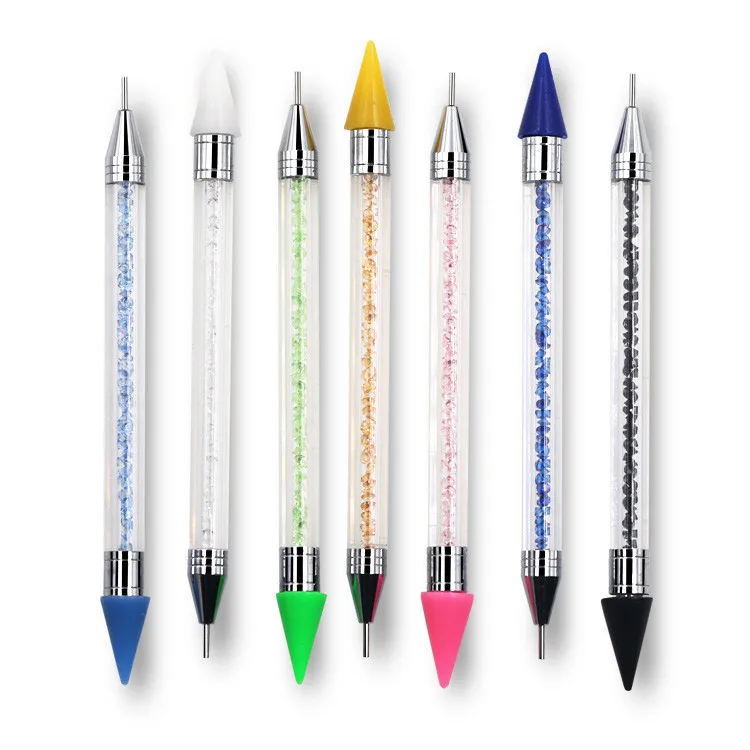 

Colorful double head pen pink white blue green black wax crystal picker nail art rhinestones dotting pencil, Pink/blue/green/black/yellow/white