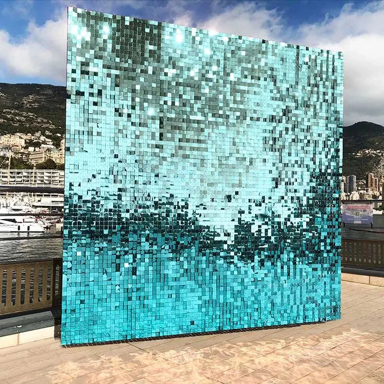 30*30cm Blue Rose Gold Pink Square Sequin Glitter Shimmer Wall Panel Backdrop For Birthday Wedding Bachelorette Party Decoration