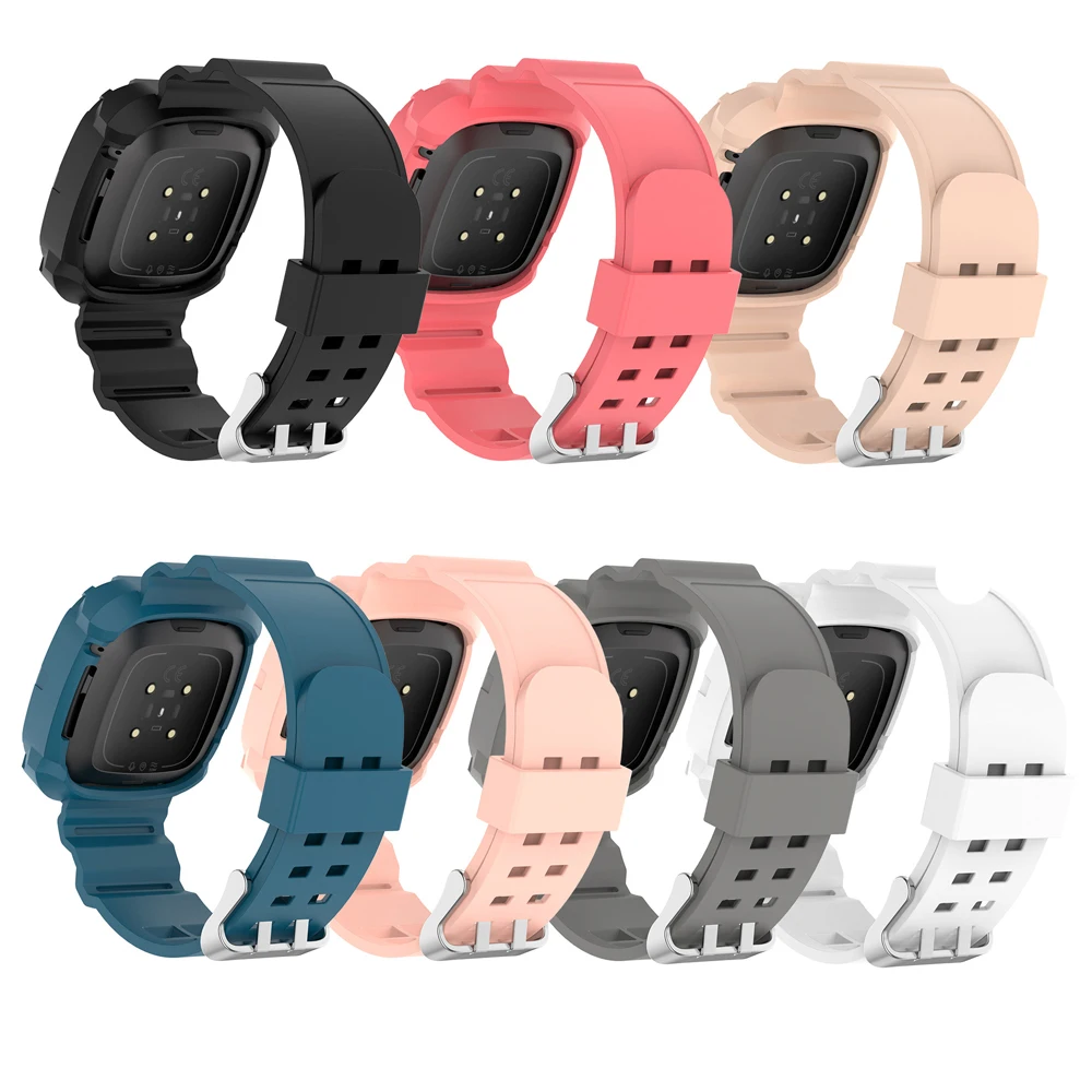 

Silicone Protective Case Watch Band for Fitbit Versa 3 Sense TPU Sport Watch Bumper Wrist Strap for Fitbit Versa 3