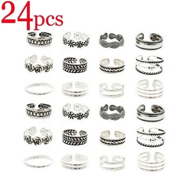 

Best Quality And Comfortable jewelry set retro silver toe rings adjustable for women