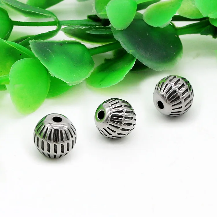 

S1104 China Factory Antique Silver Retro Stainless Steel Inspired Round Spacer Beads for Men's Bracelet Jewelry Making