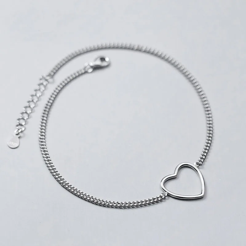 

Minimalist 925 Sterling Silver Fashion Romantic Love Big Heart Chain Bracelet For Women