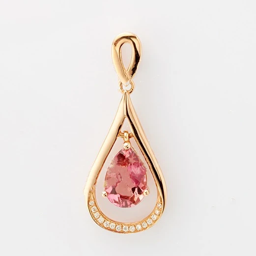 

18K gold inlaid red tourmaline pendant processing 14K Gold Inlaid Diamond Pendant Inlaid tourmaline jewelry customization