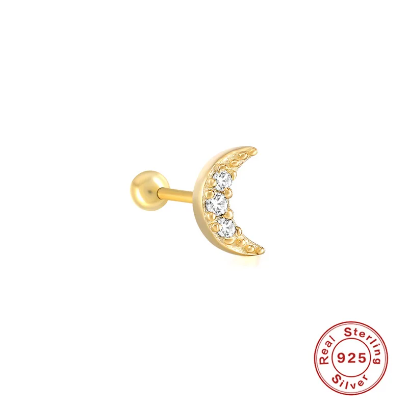 Mini Moon Crescent Dainty 925 Sterling Silver Stud Earring Fashion jewelry Wholesale