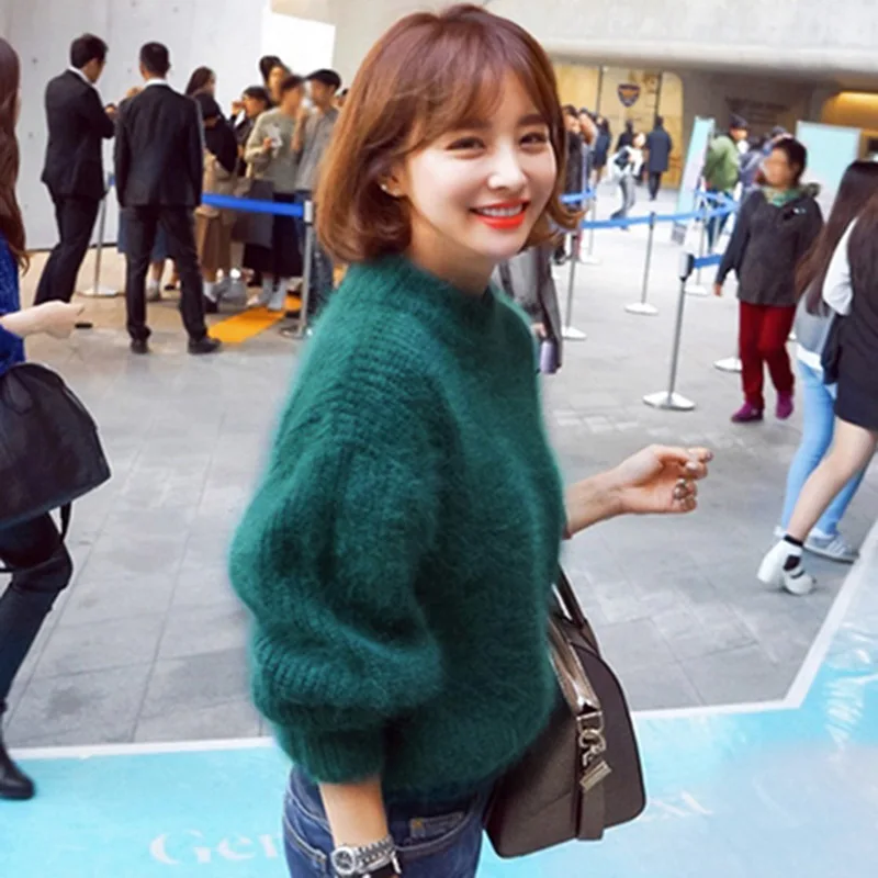 

2019 winter women crew neck long sleeved loose fluffy sweaters ladies knitted oversized plus size soft fur pullovers jumpers, Ivory, green, khaki, yellow etc