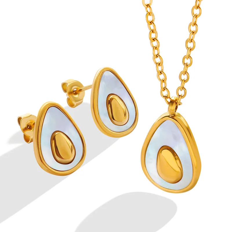 

2022 New Fashion Design With Accessories Avocado Egg Shaped Necklace Earrings Jewelry Set Zirconia Jewelry Sets, 2 colors