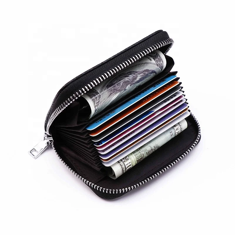 

RFID Blocking PU Leather Credit Card Holder, Leather Zipper Credit Card Holder Wallet