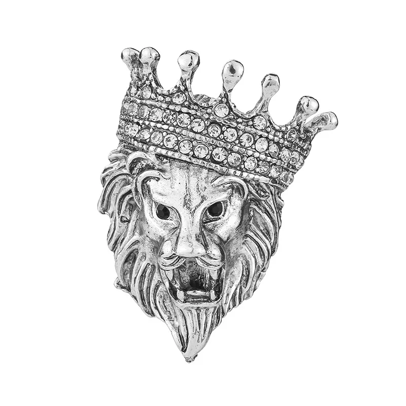 

Fashon Vintage Lion Head Encrusted Drill Pin Male Lady Suit Decorative Medal Crystal Brooch Pins, As picture