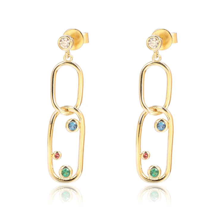 

Yellow gold plated women trendy jewelry customized color cubic zirconia earrings dangle engagement earrings