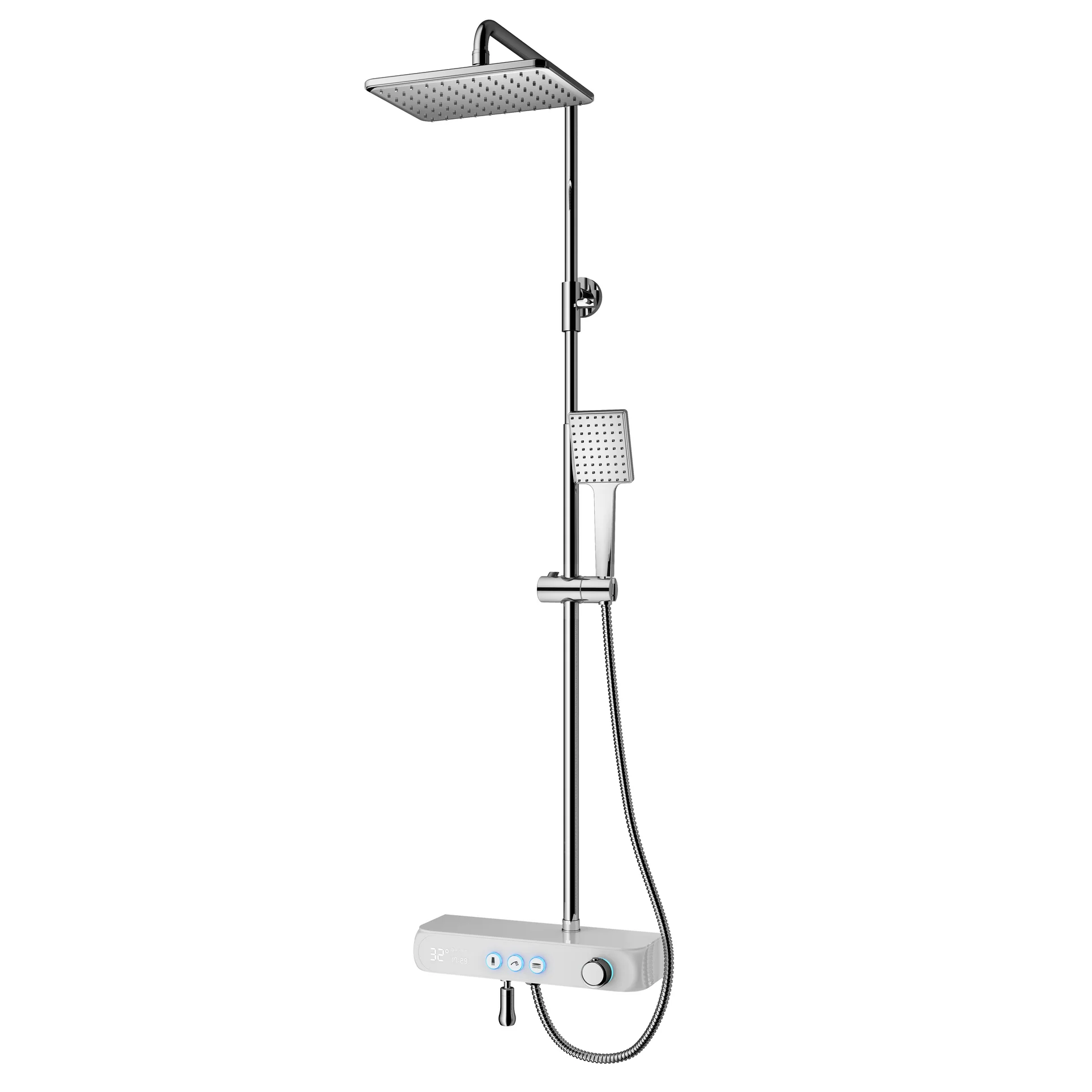 
black digital thermostatic bathroom faucet with rain head shower and hand shower for shower mixer set 