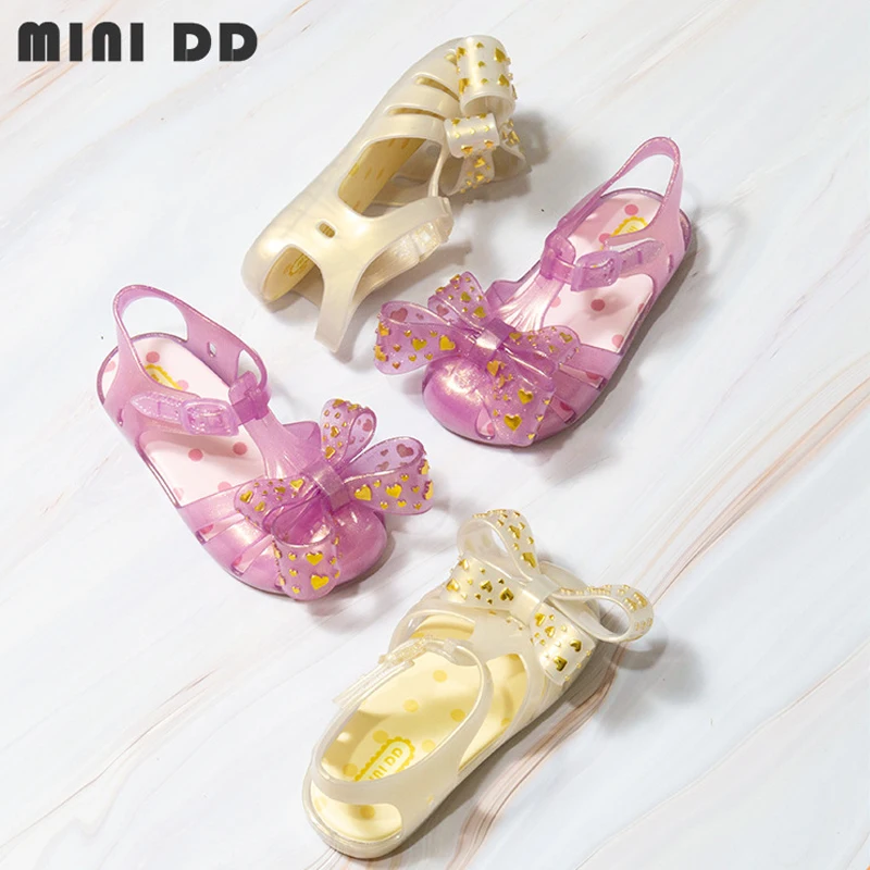 

MINI DD Toddler School Shoes Baby 530 Heart Decoration Fancy Children Jelly Flat Sandal Summer Girl Kids Casual Sandal Shoes