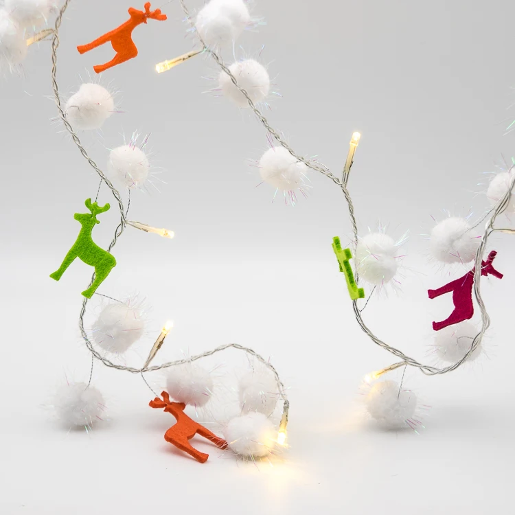 Christmas indoor decoration 16L LED light chain fabric cuttings and snow ball battery powered