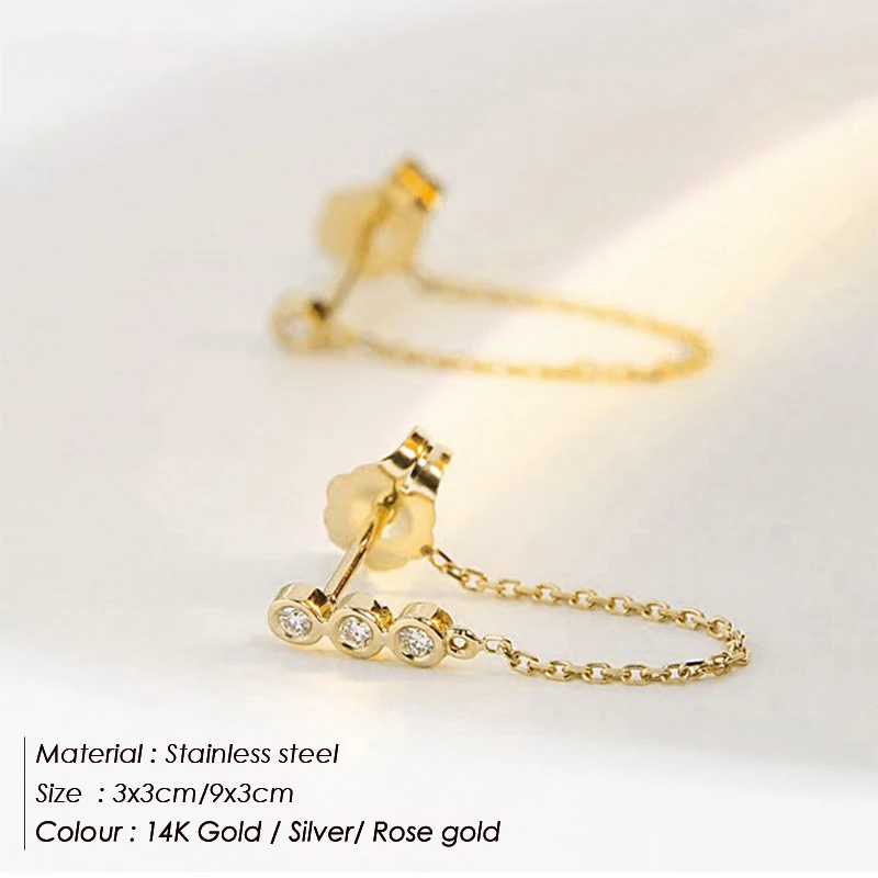 

316L Stainless Steel Earring Drop Trendy Design Zircon  Eardrop for Women and Girls Party Engagement Gift Fashion Jewelry, 14k gold, silver