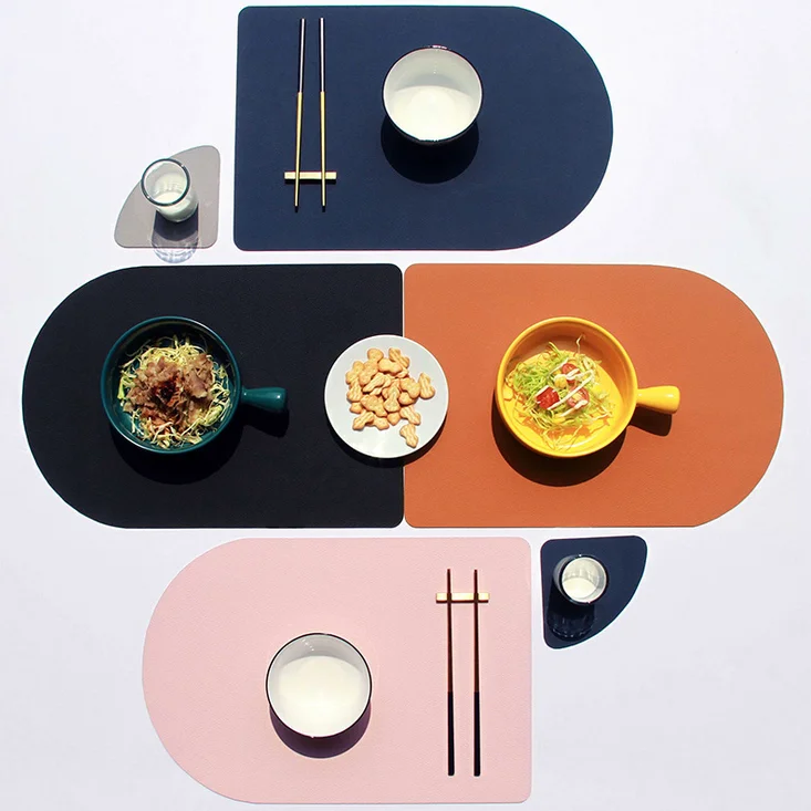 

Nordic style leather placemat customization hotel restaurant non-slip waterproof insulation pad creative bread table coaster, Pink+dark gray,black+brown,blue+gray
