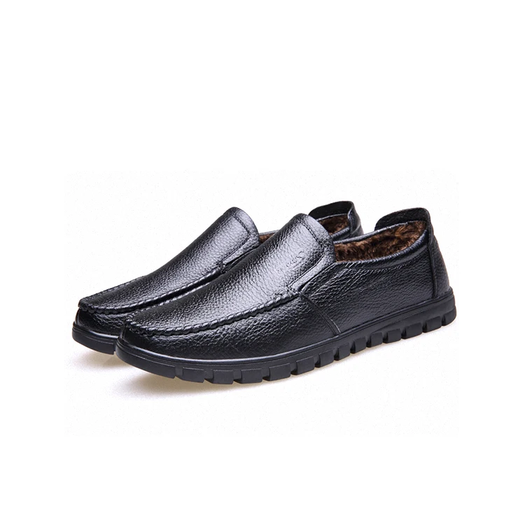 

Plush Inside Men Loafer Shoes Leather Casual with Cold Proof, Black+brown